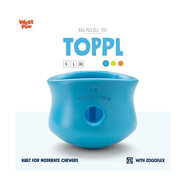 West-Paw-Zogoflex-Toppl-Treat-Dispensing-Dog-Toy-Puzzle--Interactive-Chew-Toys-for-Dogs--Dog-Toy-for-Moderate-Chewers-Fetch-Catch--Holds-Kibble-Treats-X-Large-Aqua-Blue Interactive Dog Toy for Moderate Chewers