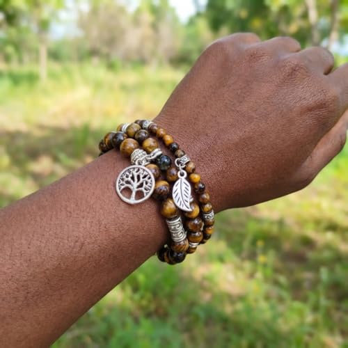 Image of YGLINE Tree of Life Yoga Healing Stone Bracelets,Multilayer Lotus Chakra Stone Reiki Bracelet Sets,Anxiety Crystal Natural Stone,for Women Stress Relief