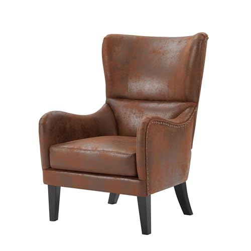 Sillón Alto Respaldar con Tachuelas Marrón miniatura 5