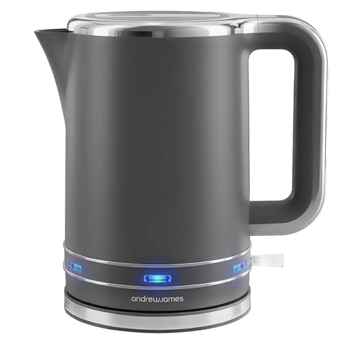 Andrew James Fast Boil Electric Kettle Large 1.7L Capacity Cordless Quiet Kettle with Reusable Filter Quick Boil Modern Stylish Practical Lumiglo 3000W (Grey)