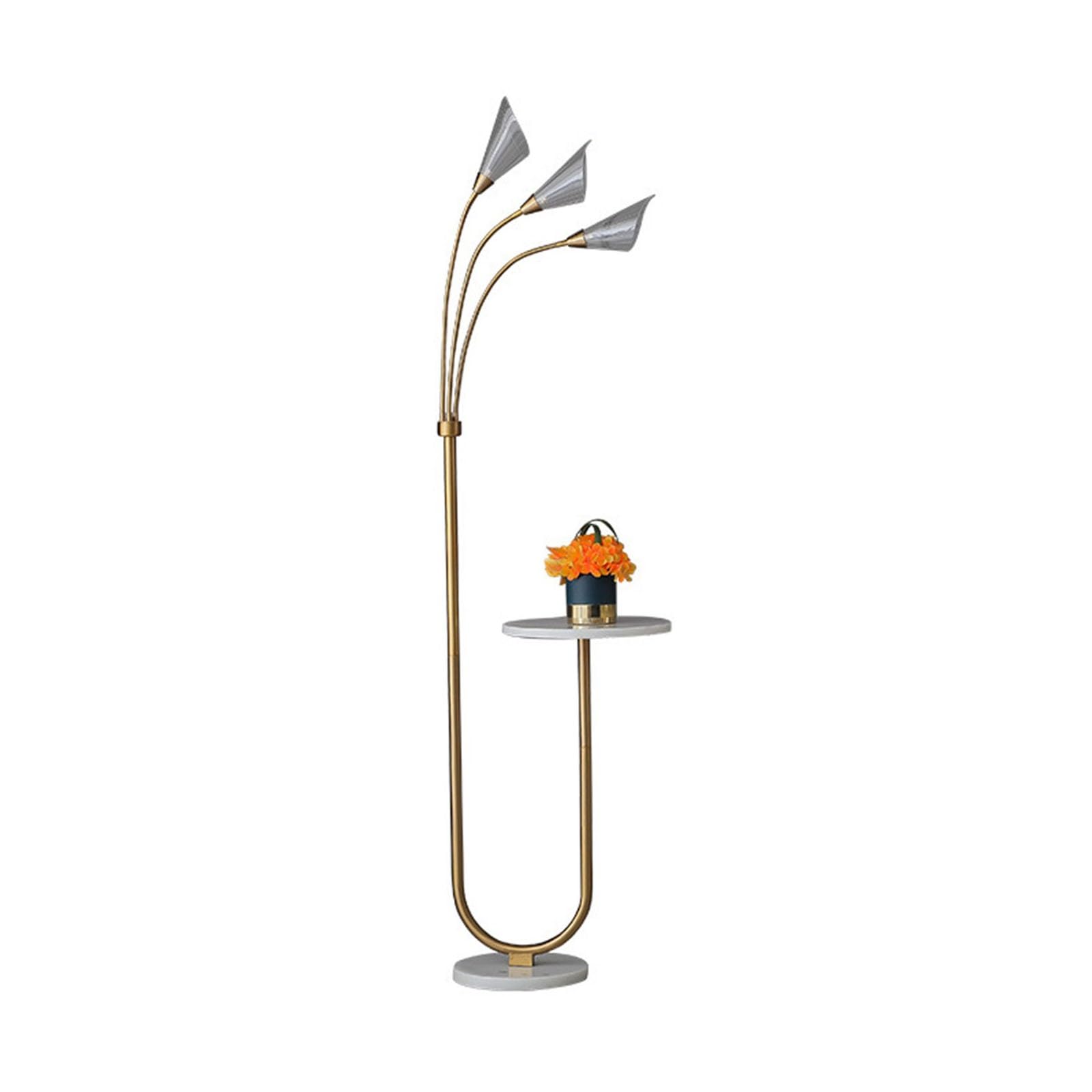 LJHFG63KUYT Standing Lamps Floor Lamp with Shelves Marble Base Industrial Modern Arc Reading Standing with Table Farmhouse Rustic Tall Light for Living Room Bedroom Office Decorate(Gold)