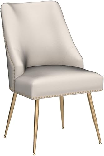 Miniatura 5 de KCC Juego de 2 sillas de comedor de terciopelo con respaldo con remaches, tira de anillo de extracción y terminación con patas doradas para cocina y