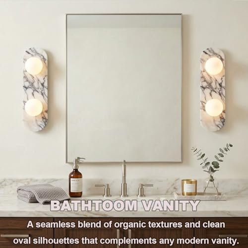 Image of Natural Marble Wall Sconces, 2-Light Alabaster Wall Light in one sconce, Hardwired Wall Light Fixtures, Modern Wall Mount Wall Lights for Dining Room Stairs Bedroom