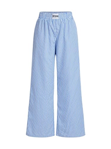 Floerns Women's Casual Striped Letter Patched Elastic Waist Straight Wide Leg Pants
