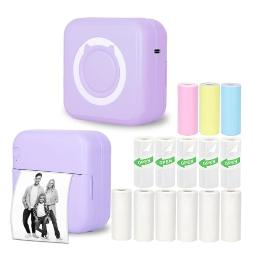 Vicbear Mini Thermal Inkless Sticker Printer with 14 Rolls Paper, Compatible with iPhone/Android...