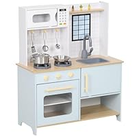 AIYAPLAY Kids Play Kitchen, Large Toy Kitchen Pretend Role Play Set with Light & Sound Stove, Cooking Accessories, Oven, Microwave, Sink, Gift for Boys and Girls Ages 3+