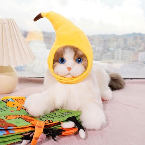 Hüte für Hunde – Bananenförmiger Katzenhut | lustiger, süßer, weicher Plüschhut mit verstellbarem Riemen | warme Haustierbekleidung und kaltes Wetter für kleine Welpen und Kätzchen | Foto-Requisiten