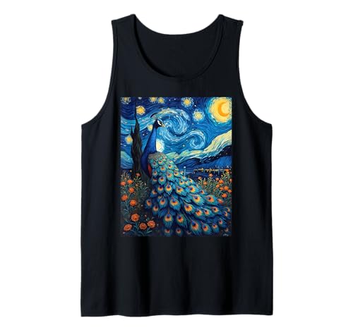 Night Starry Night di Van Gogh Peacock Royal Feather Animal Canotta
