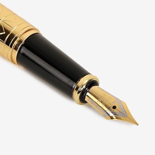 Image of 20641 Luxury Fountain Pen Golden Crafted Design Metal Body Iridium Nib with Ink Converter, Pen for Men & Women with High End Gift Box. (FINE NIB)