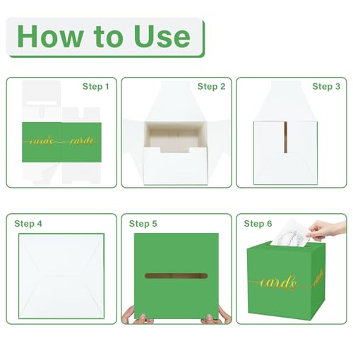 Image of 1 Pack Green and Gold Foil Card Box for Party, 8.7 inch Green Gift Card Box Money Box for Birthday, Wedding, Baby Shower, Retirement, Anniversary, Bridal Shower, Raffle Ticket