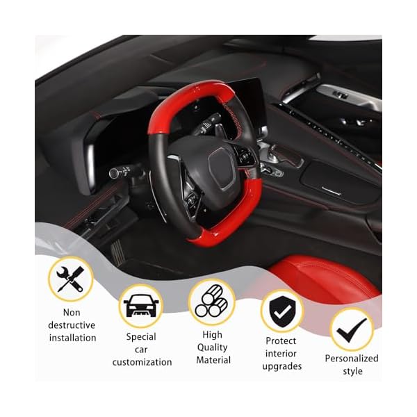 Car Steering Wheel Cover Compatible with Corvette C8 Stingray 2020 2021 2022 2023, Segmented Anti-Skid Steering Wheel Protector Interior Accessories (Sports red) - Image 5