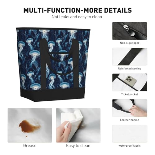 Grand sac isotherme doux et réutilisable imprimé méduses pour courses écoresponsables - 3