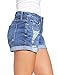 luvamia Women's Ripped Denim Jean Shorts Mid Rise Stretchy Folded Hem Short Jeans Blue Size Large