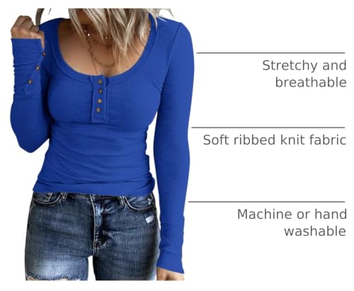 Image of KINLONSAIR Women Long Sleeve Henley Shirts Scoop Neck T-shirt Basic Tops