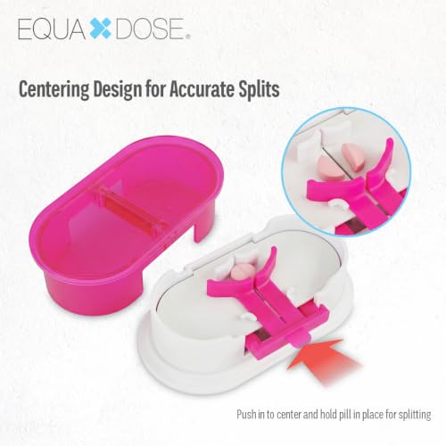 Image of EQUADOSE Precision Pill Splitter with Centering Guide, Dual Stainless-Steel Blades for Small & Large Tablets, Accurate Halves & Quarters for Medication, Vitamins and Pet Pills, Pink