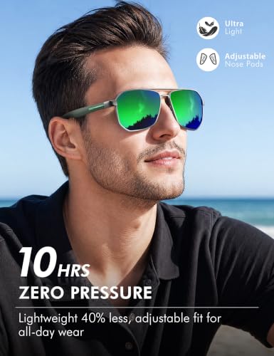 Image of LUENX Aviator Sunglasses for Men Square Polarized Polygon Lens - UV 400 Protection with Accessories