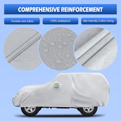 Image of Migaven Car Cover Custom Fit for Jeep Wrangler 2 Door 1987-2026 JK JL CJ YJ TJ, Waterproof Full Exterior Cover Rain Sun Protection with Door Zipper & Inner Cotton, Silver