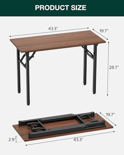 Image of Frylr Small Folding Computer Desk - Portable 43.3 Inch Foldable Laptop Table, Collapsible and Compact for Easy and Fast Setup, Lightweight for Small Spaces, Home Craft and Study Use, Dark Walnut