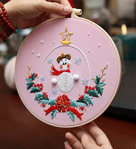 Image of Gogobear 7.9 inch Desktop Wall 3D Art Embroidery Painting Adult Beginner Handmade Embroidery DIY Christmas Snowman Material Kit Complete Set Includes All Materials