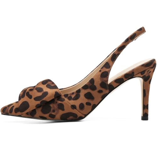 Image of Women's Slingback Heels with Bow Pointed Toe Pumps with Elasticated Strap 3.3 inch High Heels for Evening Dress Shoes