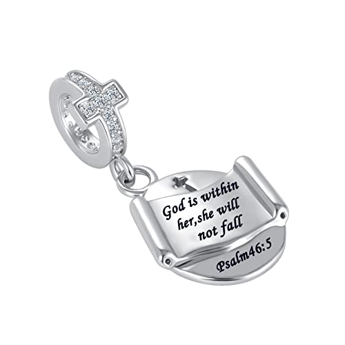 Bible Verse Cross Pendant Charm Psalm 46:5 Inspiring Words Bead for Pandroa Bracelet2
