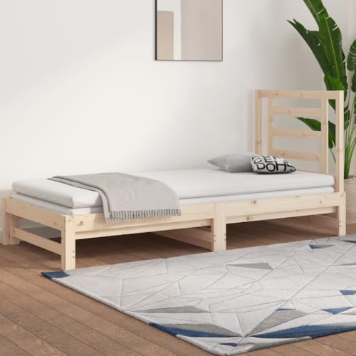 Mokuyary Cama de día extensible 2 x (90 x 200 cm) de madera maciza de pino, cama de día con somier, cama de invitados, sofá cama sin colchón, sofá cama para salón, dormitorio