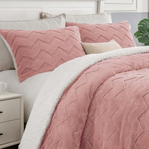 Image of BEDELITE Fluffy Sherpa Twin Comforter Set,Dusty Pink | Super Soft & Warm Fleece Bedding, Luxury Fuzzy Comforter for Winter, Heavy Plush Bedding Set,1 pillowcase