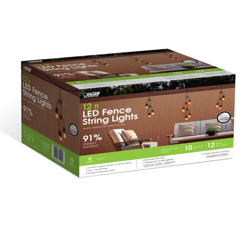 Image of Feit Electric 12ft LED Outdoor Fence String Lights, 10 Sockets, 12pc. S14 LED Bulbs Included, E26 Base, 10 Watts, 2200K, Amber, SLM12-10 /FIL