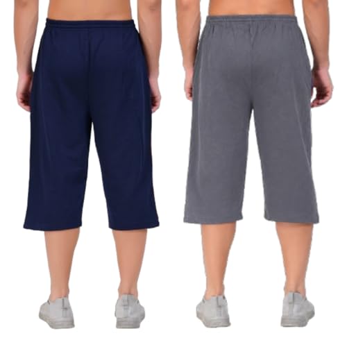 Image of RUGAN Men's Cotton Capri Three Fourth Shorts Dual Zipper 3 /4th Pants Pack2