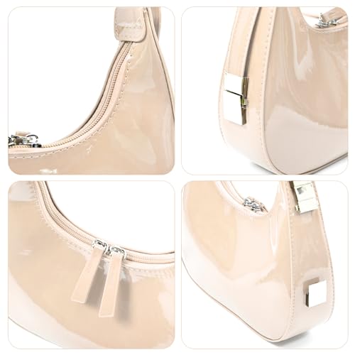 Image of Y2K Moon Bag Women's Crescent Shoulder Bag Retro Handbags Top Handle Patent Leather Cute Small Underarm Bag