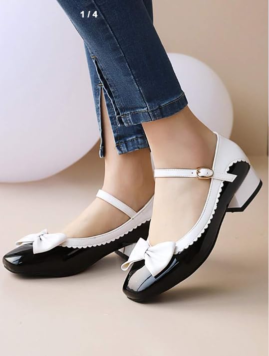 Image of Shoetopia Women's Black & White Mary Jane Heels | Retro Bow Detail Pumps with Strap | Low Heel Dress for Party, Casual & Wedding