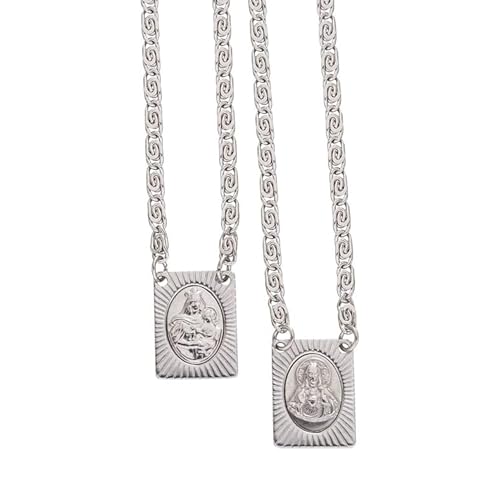 Catholica Shop Stainless Steel Chain and Medal Scapulars with Sacred Heart of Jesus & Our Lady of Mount Carmel Icons Catholic Devotional Religious Necklace for Women & Men - 14 Inch - Escapularios Catolicos