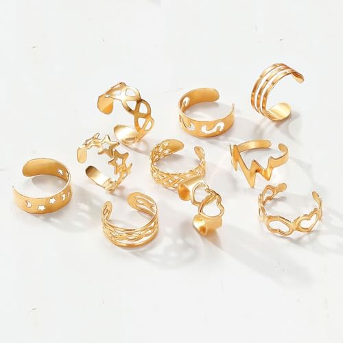 Image of 12PCS Toe Rings for Women 14K Gold /Silver Plated Adjustable Toe Ring Set Open Heart Arrow Infinity Rings Beach Foot Jewelry for Summer