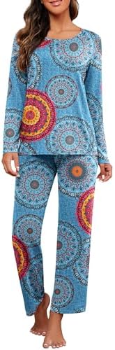 PrinStory Dames Pyjama Set Lange Mouwen Bovenstuk En Broek Pjs Sets Dames Zachte Loungewear Nachtkleding, M