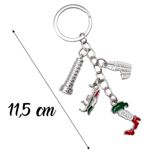 Leddy Living Porte-clés italien avec tour de Pise, Colisée, Gondole de Venise et botte drapeau italien – Idée cadeau pour voiture, maison, voyage et amoureux de l'Italie, multicolore, 11,5 CM – vue 4