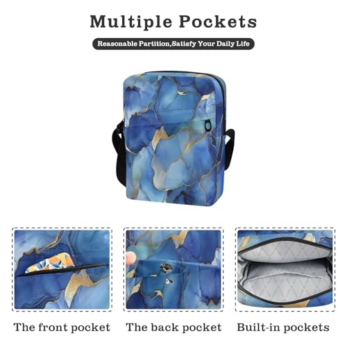 messenger bags for women men shoulder bag Purse Bag Adjustable Strap for Casual Casual- Marble Silver Royal Blue2