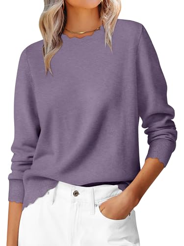 ANRABESS Sweaters for Women Fall Loose Fit Lightweight,Purple,M