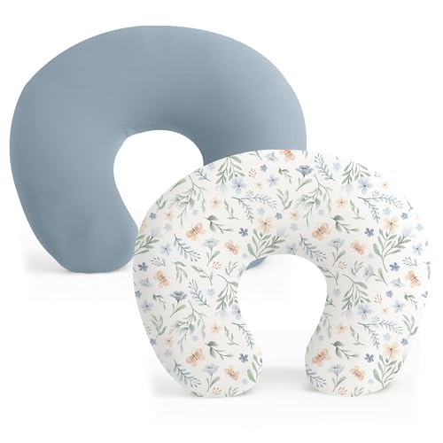 Image of Konssy 2 Pack Nursing Pillow Covers, Stretchy and Soft Nursing Cover for Breastfeeding, Pillow Slipcover for Baby Girls Boys Newborn (Blue Grass, Ice Blue)