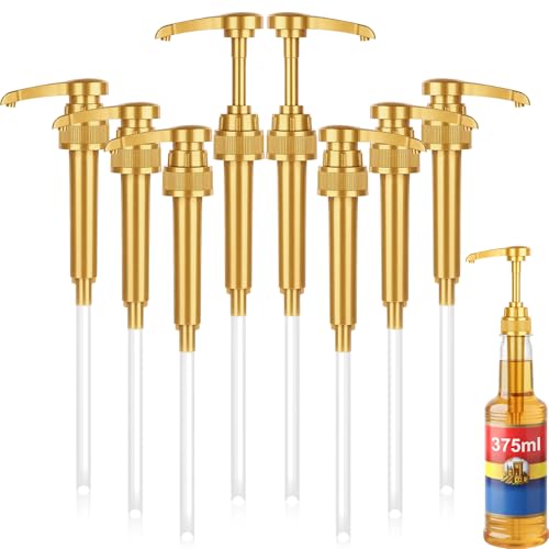 Image of Zopeal 8 Pieces Coffee Syrup Pump Dispenser Fits 375ml /12.7oz Bottles, Syrup Pump for Coffee Flavoring, Creamers, Caramel, Beverages, Kitchen Cafe Bar Drinking Mixes Food Dispenser(Gold)