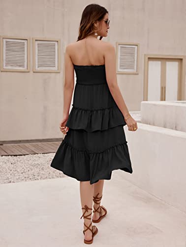 Grace Karin Women Boho Ruffle Tiered Tube Top Dress High Low Flowy Midi Skirt Summer Strapless Shirred Smocked Beach Dress Black Xxl #TOP4