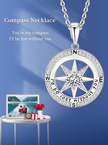 Gift For Wife Anniversary Compass Necklace For Women Birthday Jewelry For Her Girlfriend Valentines Day Mothers Day Gifts For Mom Christmas Wedding Gifts For Her Anniversary White Gold I'd Be Lost Without You Gifts For Her Birthday Diamond Necklaces #TOP1