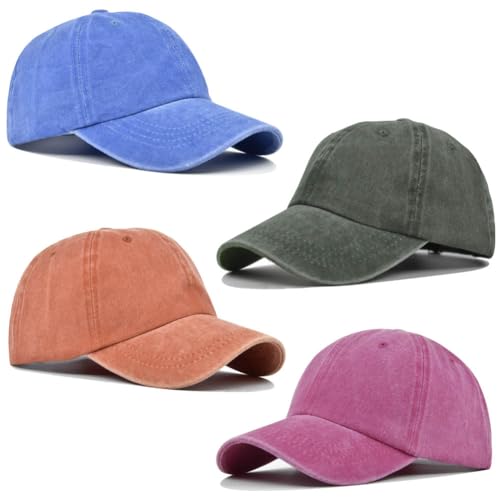 VIOKKO 4 Pieces Kids Toddler Boys Girls Baseball Hat Washed Distressed Cotton Adjustable Plain Baseball Cap