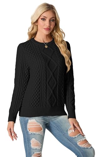 Image of GRECERELLE 2026 Womens Fall Winter Long Sleeve Casual Pullover Sweater Tops | Crewneck, Cable Knit, Chunky, Vintage Style, Anti-static(XS-2XL)