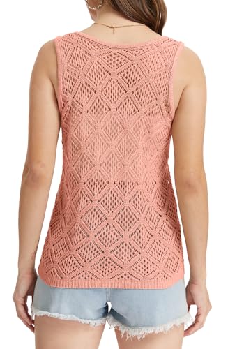 Image of Bosmeer Women's Hollow Sweater Vest Crochet Tank Tops Knit Out Sleeveless Cover Up Summer Boho Top Pullover