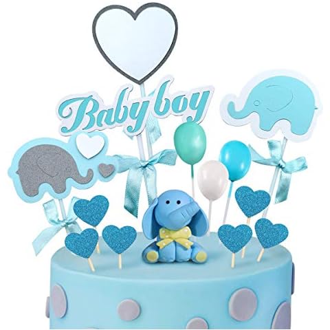 MOVINPE Blue Elephant Baby Shower Cake Topper Decoration for Baby Boy, Elephant Theme It's a Boy Little Peanut Party Supplies Cover