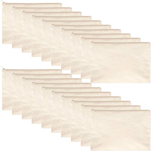20 Pack Canvas Makeup Bag with Zipper Multipurpose Cosmetic Bags Blank DIY Craft Bag Pencil Pouch Cosmetic Travel Bag (L, Beige)