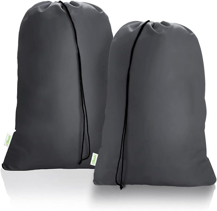 OTraki Large Travel Laundry Bags 28 x 45 inch XL Heavy Duty Drawstring Dorm Organizer Bags Tear Resistant Laundry Hamper Basket Liner Jumbo Dirty Clothes Storage, Three Loads of Clothes 2 Pack Grey