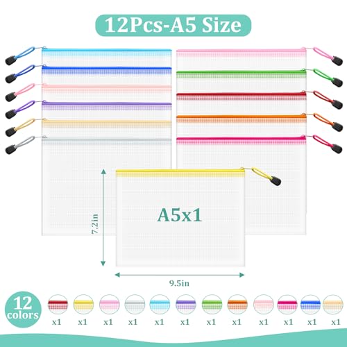 Image of 12pcs Mesh Zipper Pouch Bags Small, A5 9.5x7.2 Inches, 12 Colors Zipper Pouches for Classroom, Organizing Bags for Home, Office and Puzzle Storage