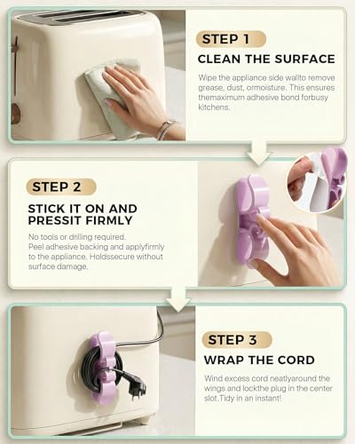 Image of 6PCS Cord Organizer for Appliances, Upgraded Kitchen Appliance Cord Organizer Stick On Appliance Wire Organizer Wire Holder for Kitchen Appliances Mixers, Coffee Maker, Pressure Cooker & Microwaves
