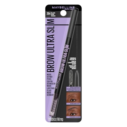 Maybelline Express Brow Ultra Slim Eyebrow Makeup, Brow Pencil with Precision Tip and Spoolie for Defined Eyebrows, Black, 1 Count